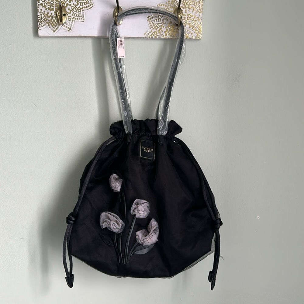 Victoria's Secret Black Tote with Floral Embroidery